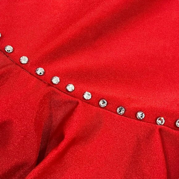 Girls Red Long Sleeve Rhinestone Ice Figure Skating Dress - Picture 3 of 12